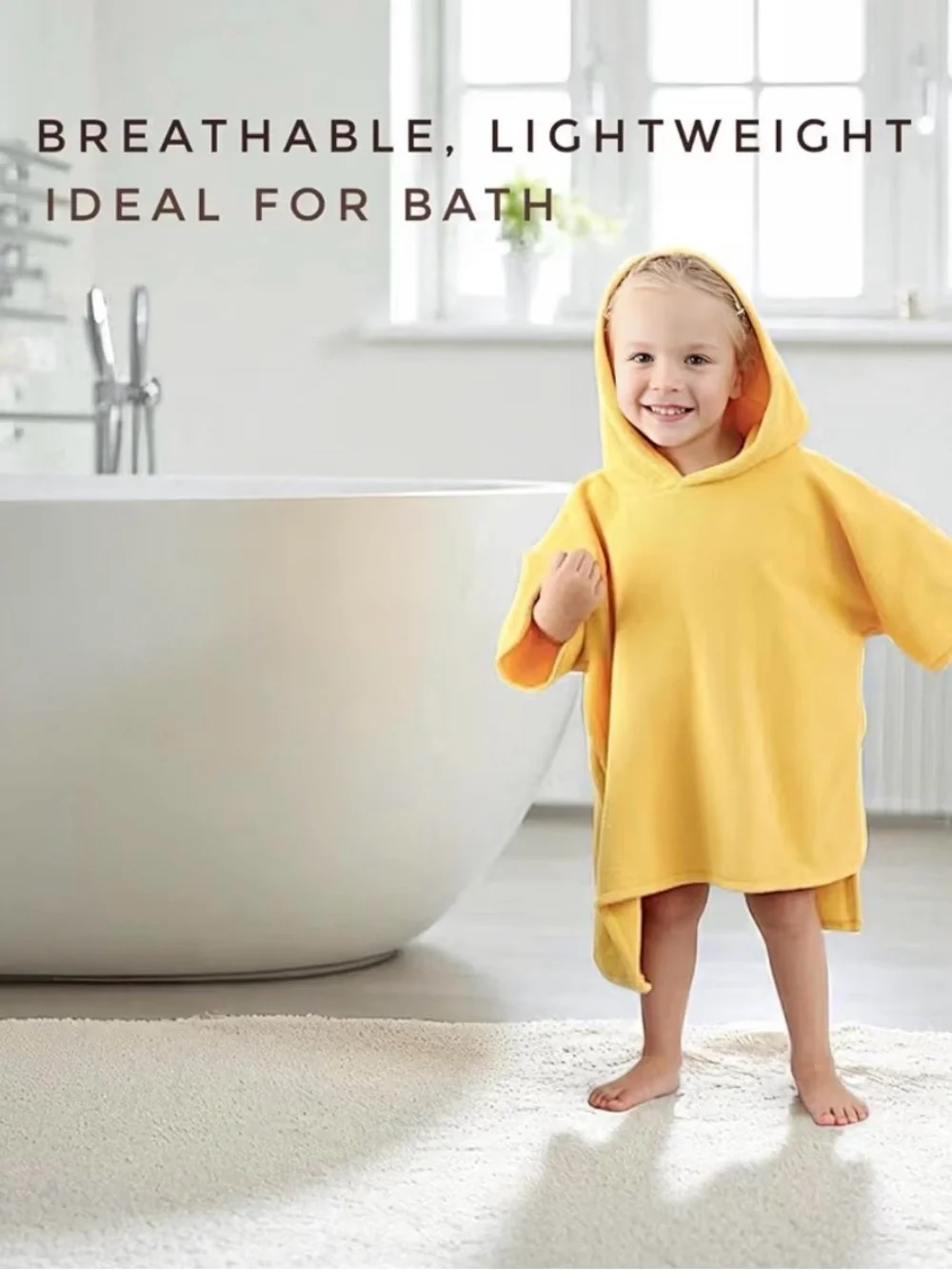 🆕 Children's Golden-Yellow Hooded Poncho Towel - Size 2T-3T
